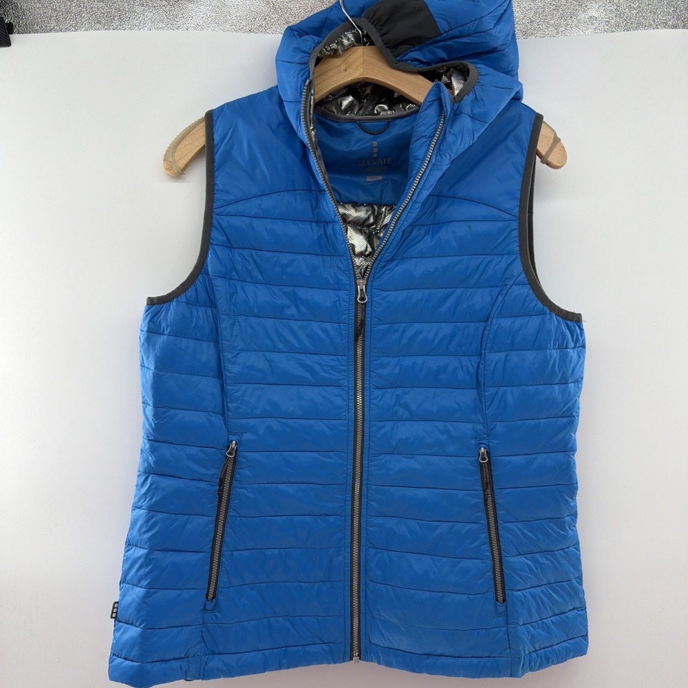 Elevate Women's Insulated Puffer Vest Olympic Blue Medium Hooded Reflective